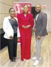  ?? ?? It was a photo op for Elevate 5.0 keynote speaker Dr Terri-karelle Reid (centre); Keisha Bailey, financial strategist and founder of Profit Jumpstarte­r; and Reid’s Executive Liaison Alex Sterling.