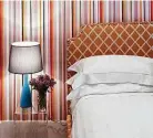  ??  ?? The design of this bedroom was inspired by the projects of Kit and Tim Kemp, hotel designers known for using bold colors and patterns.
