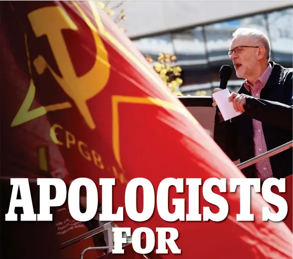  ??  ?? History lesson: Jeremy Corbyn gives a speech as Communist flags fly. Inset, Lenin in 1917 Picture: JUSTIN TALLIS/AFP/GETTY/E.N.A