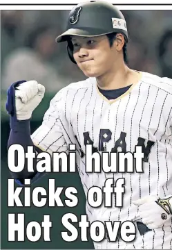  ??  ?? SHOW THEM THE MONEY: Shohei Otani’s team, the NipponHam Fighters, would receive a $20 million posting fee from whomever signs the Japanese star if the Players Associatio­n signs off on it.