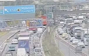  ??  ?? ●●Delays on the M62 after two crashes on Friday afternoon