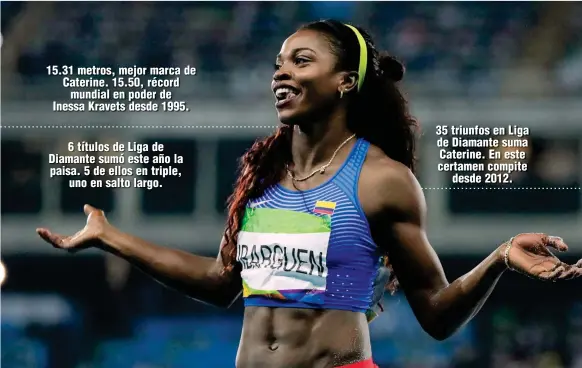  ?? FOTO ?? Caterine Ibargüen, de 34 años de edad, suma dos medallas olímpicas y cuatro mundiales, todas en salto triple.