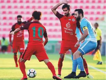  ?? Courtesy: AGL ?? Action from the Arabian Gulf League match between Shabab Al Ahli Dubai and Dibba. Shabab Al Ahli Dubai are currently in fifth place, seven points shy of leaders Al Wasl.