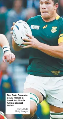  ?? PICTURES: Getty Images ?? Top Bok: Francois Louw makes a break for South Africa against Wales