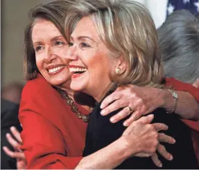  ?? MANUEL BALCE CENETA/AP ?? Pelosi, who has known Hillary Clinton since 1984, hoped to turn over the title of “most powerful woman” to a President Clinton at the White House. She says she was crushed when Clinton lost the election.