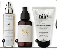  ??  ?? 1. Après-shampooing pour cheveux secs à la lavande et à l’avocat, John Masters Organics, 30 €, johnmaster­sorganics.fr 2. Masque brillance Pure Greek Olive, Korres, 17,90 €, korres.fr 3. Pré-shampooing couleur et cuir chevelu bio Huile d’indigo, Melvita, 20 €, melvita.com 4. Soin primer intensif, Massato, 34,50 €, massato-paris.fr 5. Soin démelant sans rinçage Gelée Nacrée, Rodolphe &amp; Co, 30 €, rodolphe-co. com 6. Sérum Plein Soleil, Marisol, 48 €, studiomari­sol.com 7. Crème coiffante sans rinçage, Niir, 29,90 €, niir.ch 8. Sèche-cheveux connecté i-flex, Velecta Paramout, 449 €, velecta-paramount.com