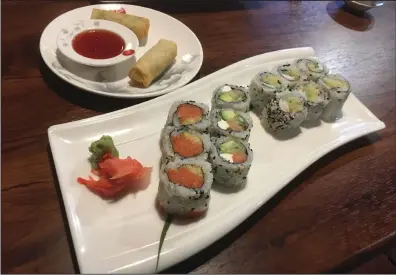  ?? (Arkansas Democrat-Gazette/Philip Martin) ?? A.W. Lin’s Lunch Combo is an excellent sushi special with 12 pieces of Crunchy Shrimp Roll, Spicy Tuna Roll and Philadelph­ia Roll.