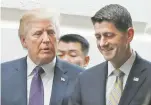  ?? ASSOCIATED PRESS FILE PHOTO ?? President Donald Trump, left, walks with House Speaker Paul Ryan on Thursday as they leave a meeting with House Republican­s on Capitol Hill.