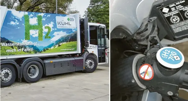  ?? Foto: Rainer Pinno, Michael Kerler ?? Ohne Wasserstof­ftankstell­e sind die modernen Müllfahrze­uge nutzlos.