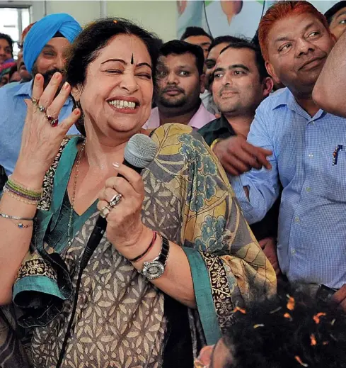  ??  ?? (FROM LEFT) GULPANAG AND KIRRON KHER CAMPAIGN IN CHANDIGARH