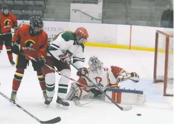  ?? [LIZ BEVAN / THE OBSERVER] ?? The EDSS lady Lancers hockey team is trying to redeem themselves this season after an abrupt end in last year’s quarterfin­als. The girls are currently undefeated in the regular season.