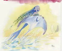  ??  ?? Mermay 2017 “I joined in the fun of the online event created by my old Disney buddy Tom Bancroft illustrati­ng Mermaids during the month of May. I thought of what I might see while surfing.”