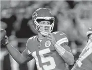  ?? Reed Hoffmann/Associated Press ?? Chiefs quarterbac­k Patrick Mahomes is a home underdog for the first time in his career.