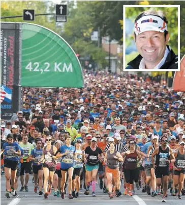  ?? PHOTO D’ARCHIVES ?? La dernière édition du Marathon internatio­nal de Montréal dimanche dernier. Son directeur de course Dominique Piché (en mortaise) a annoncé sa démission hier.