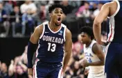  ?? JOHN LOCHER / AP ?? Gonzaga’s Malachi Smith, a former Wright State player, celebrates during a Sweet 16 game Thursday against UCLA in the NCAA Tournament.