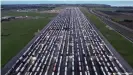  ??  ?? Trucks waiting to leave the UK on December 22, 2020 after France closed the border to traffic because of the coronaviru­s