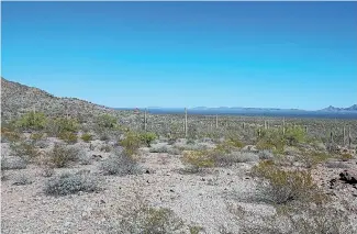  ?? AP ?? This image provided by Tucson Sector Border Patrol shows the desert terrain close to Arizona’s boundary with Mexico near Lukeville, Arizona. Large groups of Guatemalan and other Central American migrants have been abandoned in recent weeks in country like this.