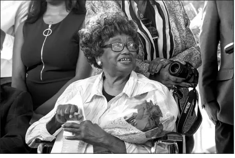  ?? VASHA HUNT / ASSOCIATED PRESS FILE (2021) ?? Claudette Colvin looks on during a press conference after she filed paperwork to have her juvenile record expunged Oct. 26,
2021, in Montgomery, Ala. She was arrested for not giving up her seat on a bus in 1955.