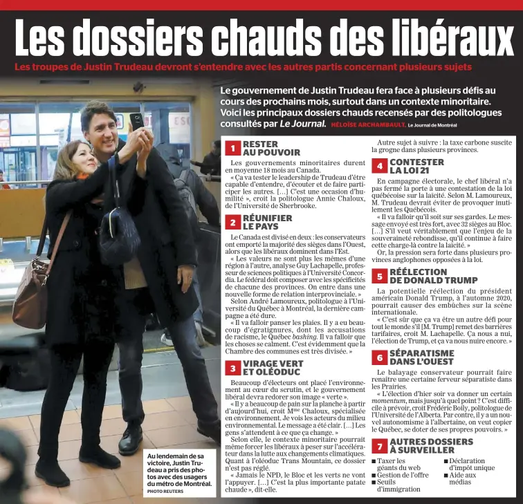  ?? PHOTO REUTERS ?? Au lendemain de sa victoire, Justin Trudeau a pris des photos avec des usagers du métro de Montréal.