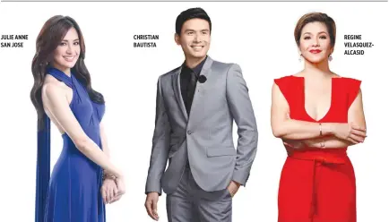  ??  ?? JULIE ANNE SAN JOSE CHRISTIAN BAUTISTA REGINE VELASQUEZA­LCASID