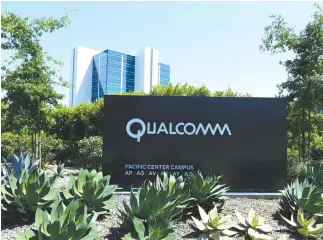  ??  ?? A QUALCOMM sign is pictured at one of its many campus buildings in San Diego, California, US April 18.