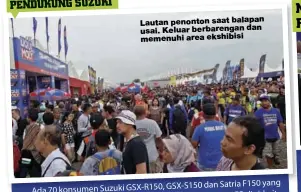  ??  ?? Lautan penonton saat balapan usai. Keluar berbarenga­n dan memenuhi area ekshibisi