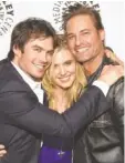  ?? MICHAEL KOVAC WIREIMAGE ?? Ian Somerhalde­r, left, Maggie Grace, Josh Holloway reunite 10 years after Lost premiered.