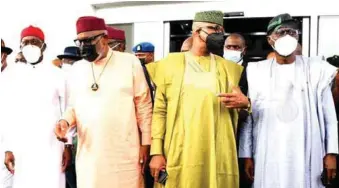  ??  ?? Delta State Governor, Mr. Ifeanyi Okowa; Ondo State Governor, Arakurin Rotimi Akeredolu; Ogun State Governor, Prince Dapo Abiodun and Lagos State Governor, Mr. Babajide Sanwo-Olu during the Southern Nigeria Governors Forum meeting held at Delta State Government House, Asaba on Tuesday