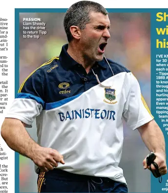  ??  ?? PASSION: Liam Sheedy has the drive to return Tipp to the top