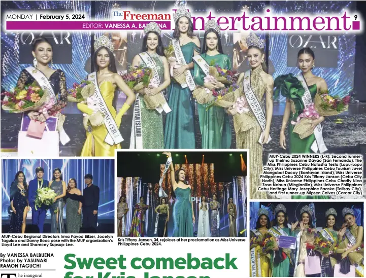  ?? ?? Kris Tiffany Janson, 34, rejoices at her proclamati­on as Miss Universe Philippine­s Cebu 2024.