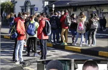  ??  ?? The group of language students stranded at Bray Dart Station on Friday morning.