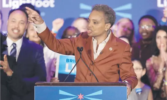  ?? Picture: AP ?? Ground-breaking new Chicago Mayor Lori Lightfoot has pledged to pursue major reforms in America’s third largest city.