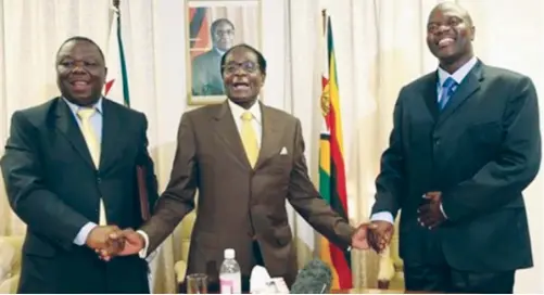  ??  ?? The three main political parties in Zimbabwe — Zanu PF and the two MDC formations — also formed a Government of National Unity (2009-2013).