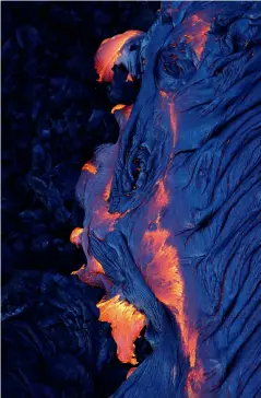  ??  ?? From top: The ‘fire hose’ – where the lava merging with the sea sends up clouds of steam © Mandy Beerley/Unsplash; The molten lava is like a creature from a horror film.