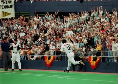  ?? Darrell Sapp/Post-Gazette ?? John Wehner begins his journey around the basesafter hitting what would be the last home run at Three Rivers Stadium. Said Wehner — “I knew it was gone the moment I hit it. It was the coolest moment I’ve ever had.”