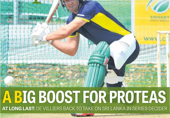  ?? Picture: Gallo Images ?? BACK IN HARNESS. AB de Villiers will make his long-awaited internatio­nal return when the Proteas take on Sri Lanka in the series deciding third T20 match at Newlands today.