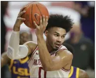  ??  ?? Senior forward Justin Smith and No. 8 Arkansas will take on Missouri in tonight’s quarterfin­als at the SEC Tournament in Nashville, Tenn. Smith had 19 points, 6 rebounds and 3 assists in the Hogs’ overtime road victory over the Tigers on Feb. 13. (NWA Democrat-Gazette/Charlie Kaijo)
