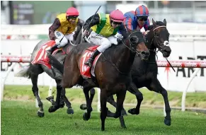  ?? GETTY IMAGES ?? Kiwi stayer The Chosen One and rider Damian Lane score at Caulfield yesterday.