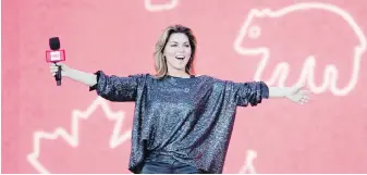  ??  ?? Shania Twain — at We Day on Parliament Hill last weekend — is talking for the first time about the Lyme disease-caused vocal-cord disorder that forced her to undergo extensive speech therapy.