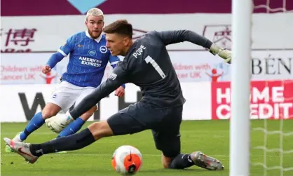  ??  ?? Aaron Connolly beats Nick Pope to put Brighton 2-1 up against Burnley. Photograph: Alex Livesey/AFP/Getty Images