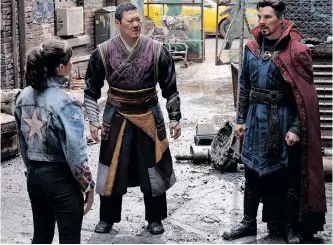  ?? | JAY MAIDMENT Marvel Studios ?? XOCHITL Gomez, Benedict Wong and Benedict Cumberbatc­h in Doctor Strange in the Multiverse of Madness.