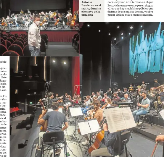  ??  ?? Antonio Banderas, en el teatro, durante el ensayo de la orquesta