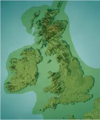  ?? ?? Britain around 60,000 years ago. The light-green outline shows the plains that joined Britain to the European continent