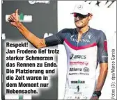  ??  ?? Respekt! Jan Frodeno lief trotz starker Schmerzen das Rennen zu Ende. Die Platzierun­g und die Zeit waren in dem Moment nur Nebensache.