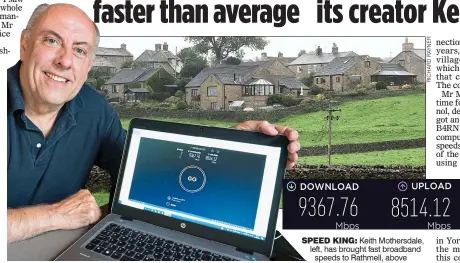  ?? ?? SPEED KING: Keith Mothersdal­e, left, has brought fast broadband speeds to Rathmell, above