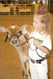  ?? FILE PHOTO ?? Lilly Finch with Viney Grove 4-H Club in the Savoy area presents her calf in the Pee Wee Showmanshi­p judging at the 2015 Washington County Fair. The county fair opens Tuesday, Aug. 30.