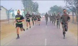  ?? HT PHOTO ?? India, US troops take part in a physical training activity in Jodhpur.