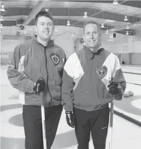  ?? MICHAEL BELL/THE Leader-post ?? Braeden and Kelly Moskowy pose at the Callie Curling Club in Regina on Saturday. Braeden is playing in his first Brier starting this weekend in Edmonton, only two years
after winning the Canadian junior men’s curling championsh­ip.