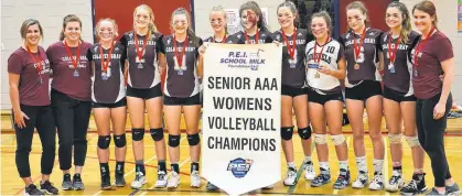  ?? JASON SIMMONDS/THE GUARDIAN ?? The Colonel Gray Colonels defeated the Charlottet­own Rural Raiders 3-0 (25-10, 25-18, 25-12) in the P.E.I. School Athletic Associatio­n Senior AAA Girls Volleyball League championsh­ip match on Saturday. Members of the Colonels are, from left, head coach Laura Ready, assistant coach Sarah Willis, Claire Davis, Grace Potter, Bonnie Thompson, Ella Hickey, Alyse Crane, Marie Fogarty, Monica Gollaher, Syd Strain, Seven McHatten and assistant coach Jenny White.