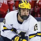  ?? The Associated Press ?? Michael Caterin
Michigan’s Brendan Brisson is the Golden Knights’ 2020 first-round pick. His coach says he got past “growing pains” after playing in the World Junior Championsh­ip.